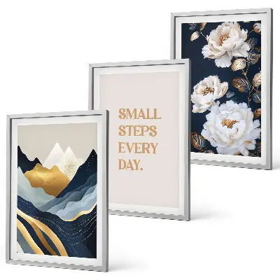 Triptykon billeder med ramme abstrakte bjerge med blomsterinspiration