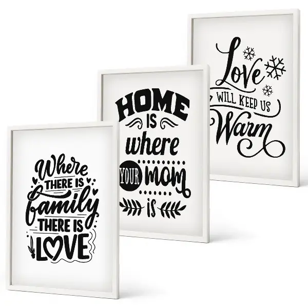 Billedsæt til soveværelset med motiver af familie, kærlighed, hjem og varme