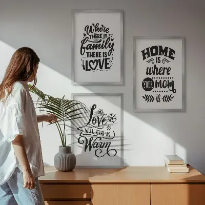 Billedsæt til soveværelset med motiver af familie, kærlighed, hjem og varme