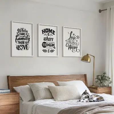 Billedsæt til soveværelset med motiver af familie, kærlighed, hjem og varme