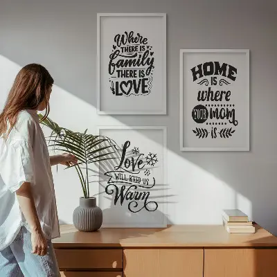 Billedsæt til soveværelset med motiver af familie, kærlighed, hjem og varme