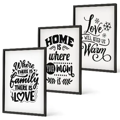 Billedsæt til soveværelset med motiver af familie, kærlighed, hjem og varme
