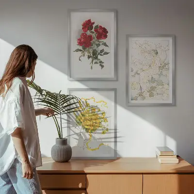Triptykon billeder med ramme motiv af røde og hvide roser