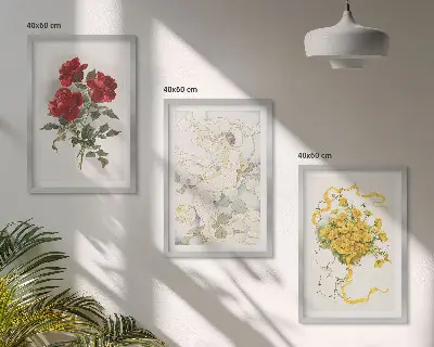 Triptykon billeder med ramme motiv af røde og hvide roser