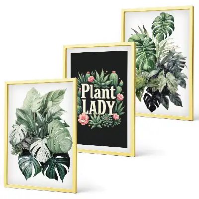 Billedsæt til soveværelset med motiv af tropiske planter og teksten Plant Lady