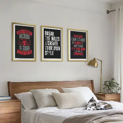 Billedvæg med inspiration motivationalt tema om træning og selvudvikling