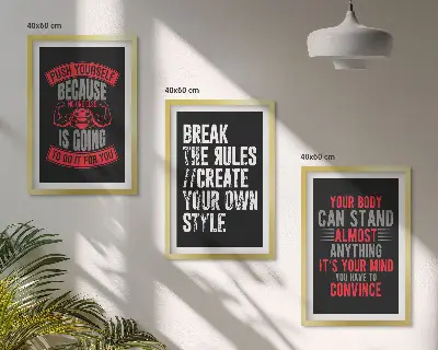 Billedvæg med inspiration motivationalt tema om træning og selvudvikling