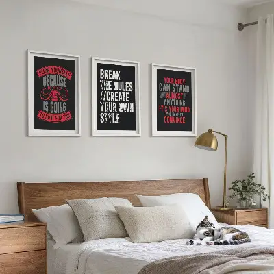 Billedvæg med inspiration motivationalt tema om træning og selvudvikling
