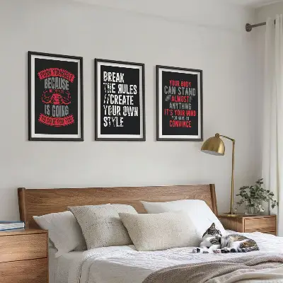 Billedvæg med inspiration motivationalt tema om træning og selvudvikling