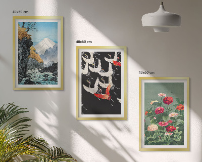 Triptykon billeder med ramme Bjerge vandfald fugle blomster