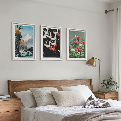 Triptykon billeder med ramme Bjerge vandfald fugle blomster