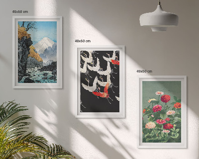 Triptykon billeder med ramme Bjerge vandfald fugle blomster
