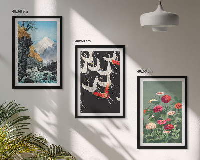 Triptykon billeder med ramme Bjerge vandfald fugle blomster