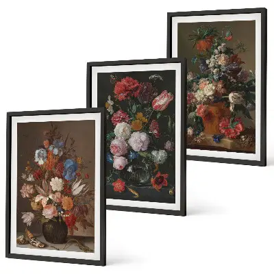 Billedsæt til soveværelset med kompositioner af blomster i vaser
