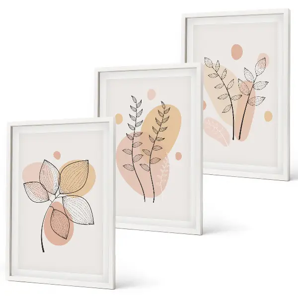 Billedvæg med plantetegninger inspiration med pastelfarvede motiver