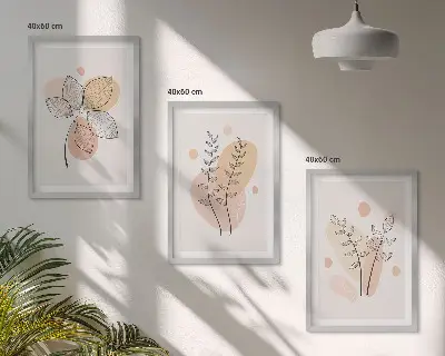 Billedvæg med plantetegninger inspiration med pastelfarvede motiver