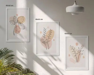 Billedvæg med plantetegninger inspiration med pastelfarvede motiver