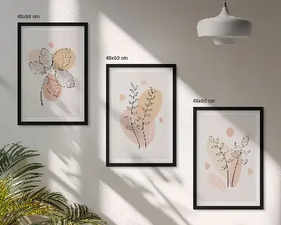 Billedvæg med plantetegninger inspiration med pastelfarvede motiver