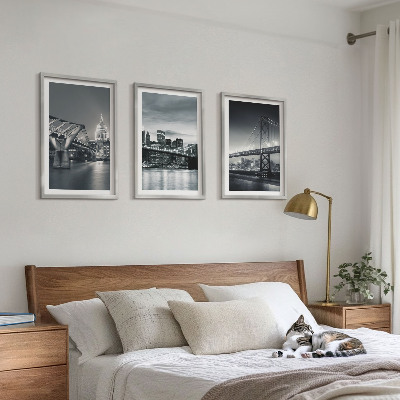 Triptykon billeder med ramme Broer, byarkitektur, grå