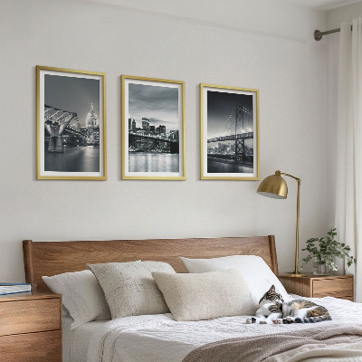 Triptykon billeder med ramme Broer, byarkitektur, grå