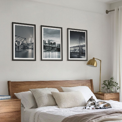 Triptykon billeder med ramme Broer, byarkitektur, grå