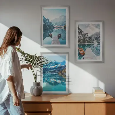 Billedsæt til soveværelset med motiv af bjergsøer og refleksioner