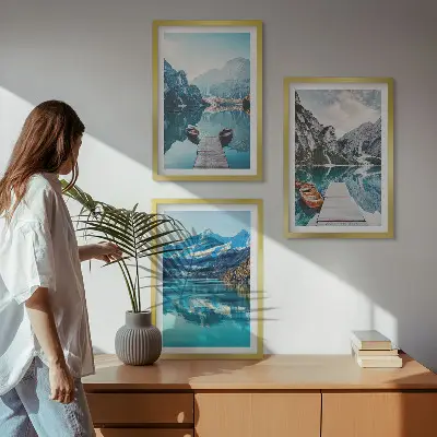 Billedsæt til soveværelset med motiv af bjergsøer og refleksioner