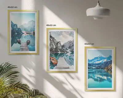 Billedsæt til soveværelset med motiv af bjergsøer og refleksioner
