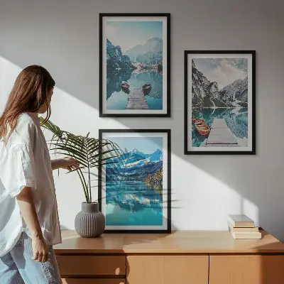 Billedsæt til soveværelset med motiv af bjergsøer og refleksioner