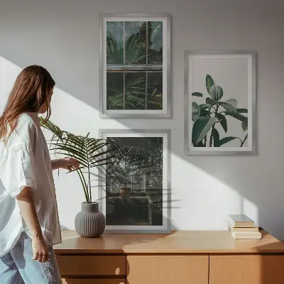 Billedsæt til soveværelset med motiv af grønne blade på en stueplante
