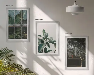 Billedsæt til soveværelset med motiv af grønne blade på en stueplante