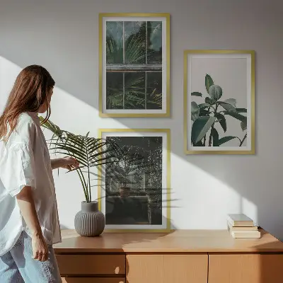Billedsæt til soveværelset med motiv af grønne blade på en stueplante