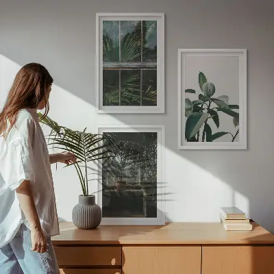 Billedsæt til soveværelset med motiv af grønne blade på en stueplante