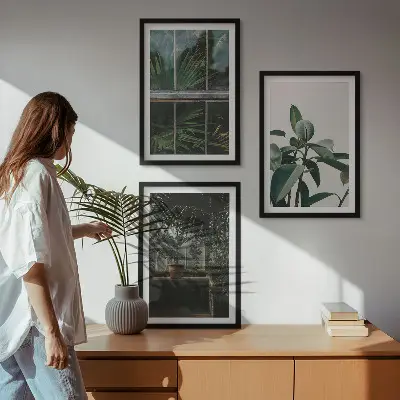 Billedsæt til soveværelset med motiv af grønne blade på en stueplante