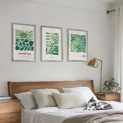 Billedvæg inspiration med grønne bladplanteformer