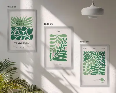 Billedvæg inspiration med grønne bladplanteformer