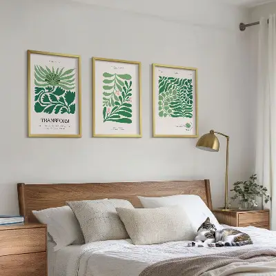 Billedvæg inspiration med grønne bladplanteformer