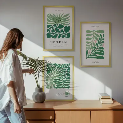 Billedvæg inspiration med grønne bladplanteformer