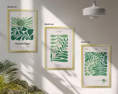 Billedvæg inspiration med grønne bladplanteformer