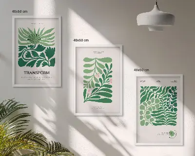 Billedvæg inspiration med grønne bladplanteformer