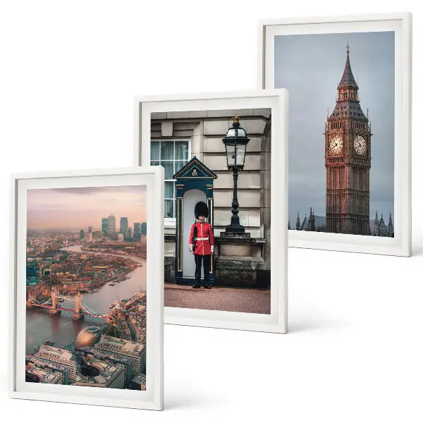 Triptyk billeder med ramme med motiv af London Bridge og Big Ben