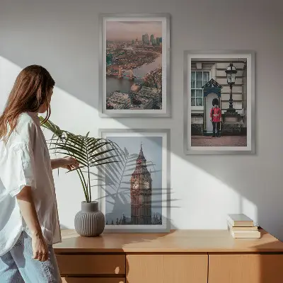 Triptyk billeder med ramme med motiv af London Bridge og Big Ben