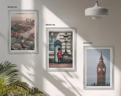 Triptyk billeder med ramme med motiv af London Bridge og Big Ben