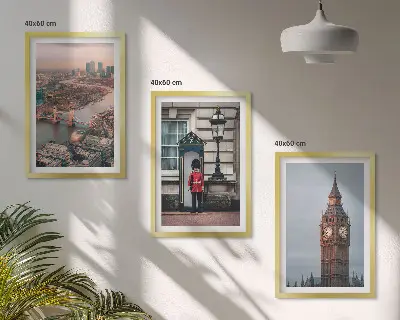 Triptyk billeder med ramme med motiv af London Bridge og Big Ben
