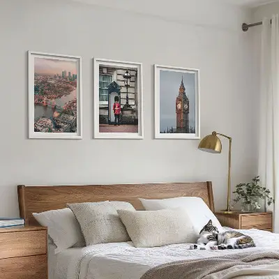 Triptyk billeder med ramme med motiv af London Bridge og Big Ben