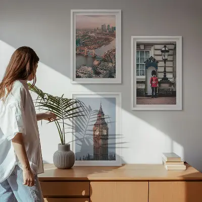 Triptyk billeder med ramme med motiv af London Bridge og Big Ben