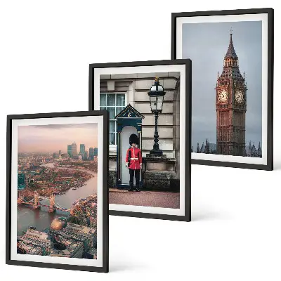 Triptyk billeder med ramme med motiv af London Bridge og Big Ben
