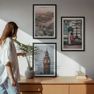 Triptyk billeder med ramme med motiv af London Bridge og Big Ben