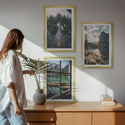 Billedvæg inspiration Bro, skov, sø, både, bjerge
