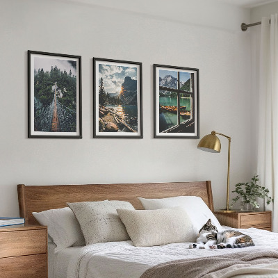 Billedvæg inspiration Bro, skov, sø, både, bjerge